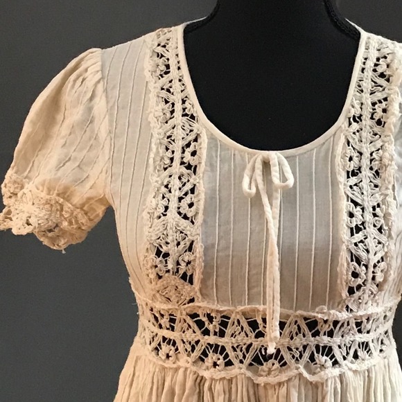 Vintage Natural Cotton Maxi Prairie, Prom, or Wedding Dress SM - Picture 8 of 15